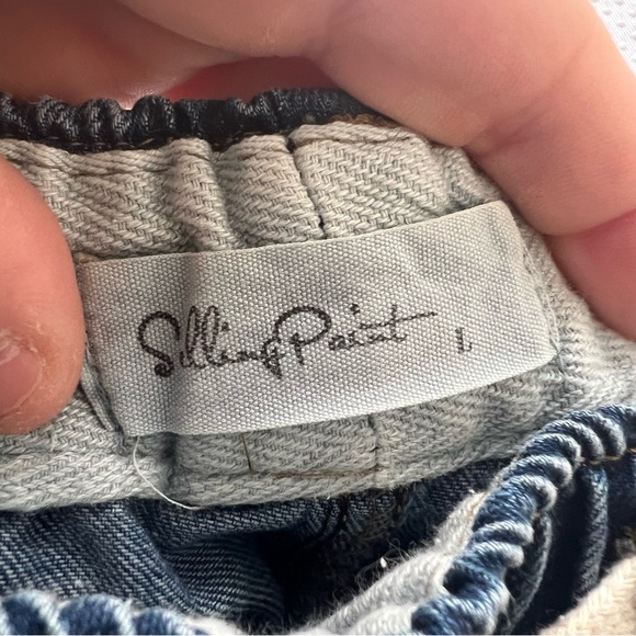 Selling Paint 3/4 Length Cropped Patch Detail Pull On Loose Fit Jeans L - Picture 3 of 6